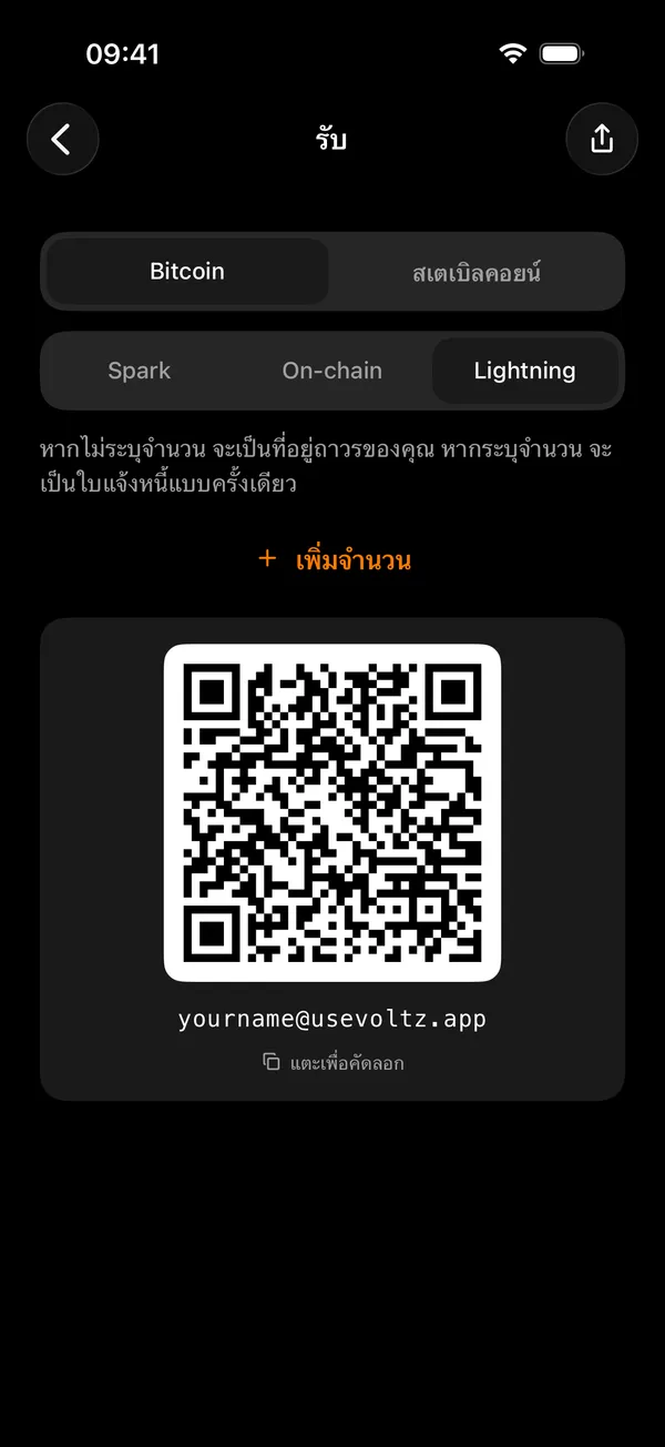 หน้ารับของ Voltz ที่กำลังถามจำนวนเงิน