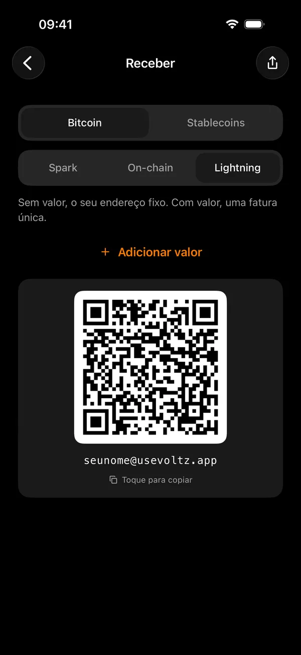 O ecrã de receção da Voltz, a pedir um valor