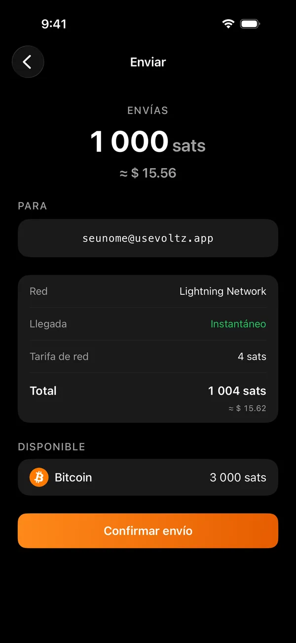 La pantalla de envío de Voltz, donde se pega una factura o una dirección