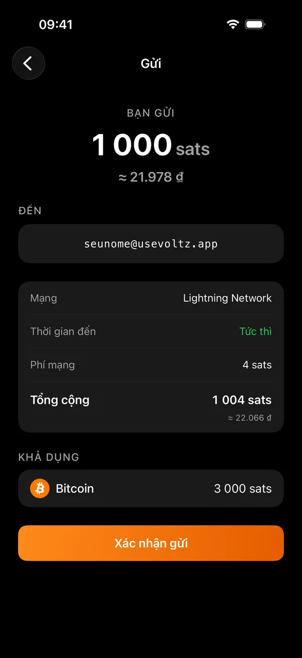 Màn hình gửi của Voltz, nơi dán hóa đơn hoặc địa chỉ