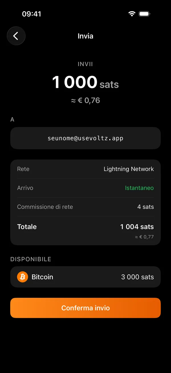 La schermata di invio di Voltz, dove si incolla una fattura o un indirizzo