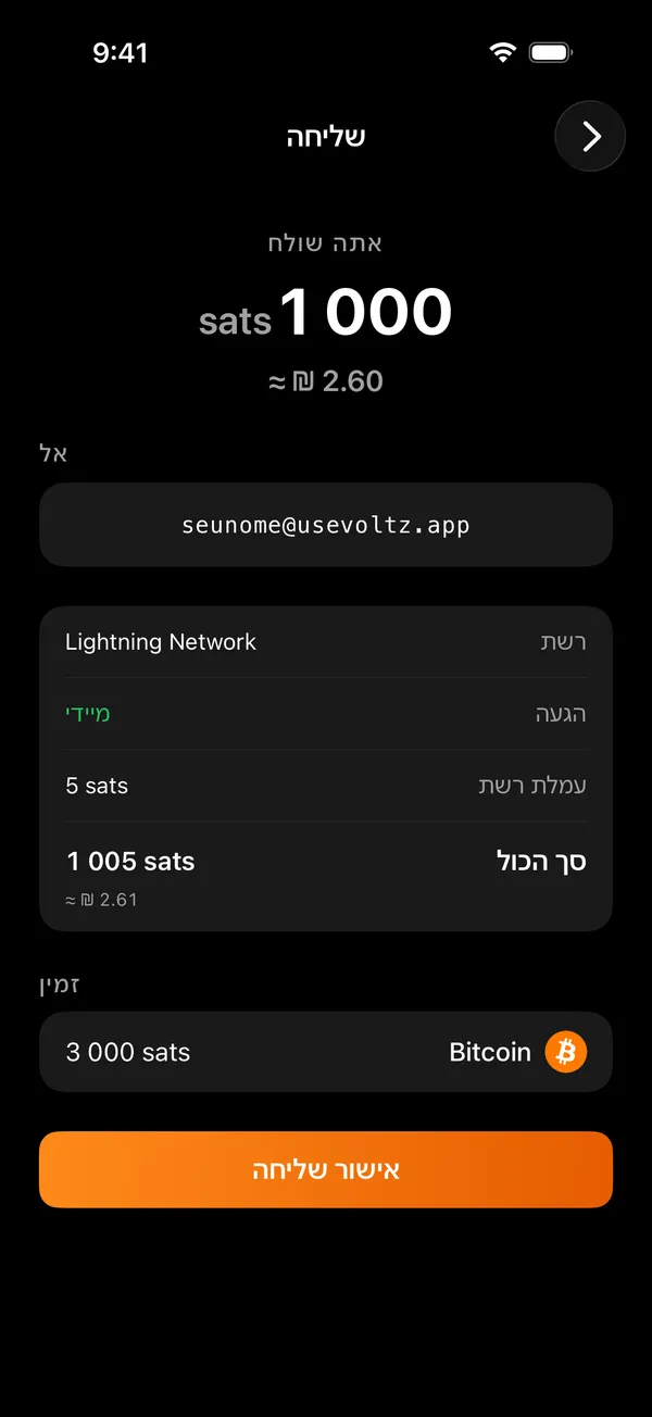 מסך השליחה של Voltz, שבו מדביקים חשבונית או כתובת
