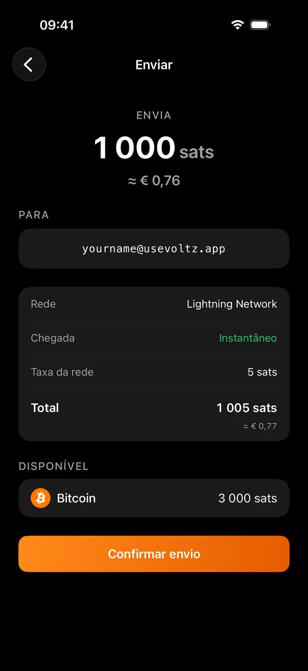 O ecrã de envio da Voltz, onde se cola uma fatura ou um endereço